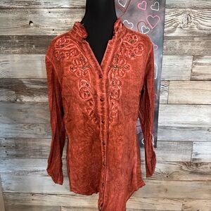 Reba Terracotta Embroidered Shirt